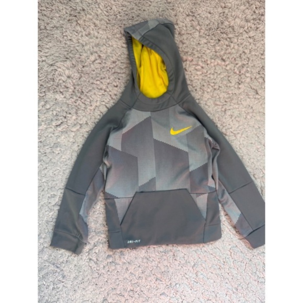 Nike Boys Hoodie Size 6-7 Grey Dri-FIT Gray Fleece Pullover